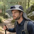 Chapeau de soleil à ventilateur solaire gris avec protège-nuque pour la pêche - Réglable / Gris clair (Ventilateur solaire amélioré)
