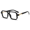Oversized square double-bridge fashion glasses frame in black with gold metal arms - C8-Shiny Black Frame Gold Black Leg