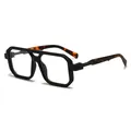 Fashionable square double bridge eyeglasses with black frames and tortoiseshell temples - C9-Sand Black Frame Black Tortoise Leg