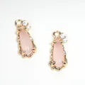 Pair of pink teardrop glass pendants with gold copper edging and clear zircons for DIY jewelry - Approx. 7x16mm Teardrop / Pink Jade