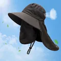 Dark grey outdoor sun hat with face cover and neck flap for fishing and hiking activity - Adjustable / Black (Detachable Mask/Upgrade Ice Silk Filter)