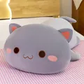 Soft grey long cat plush pillow with cute embroidered peach cat face for bedroom decor. - 90cm / Round Eye Style / Gray