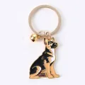 Emaille Duitse Herder honden sleutelhanger met een belletje aan een gouden ring - Gouden Duitse Herdershond met Gouden Bel
