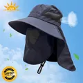 Navy blue outdoor sun hat with wide brim, neck flap, and face mask for UV protection - Adjustable / Navy Blue (Detachable Mask/Upgrade Ice Silk Filter)