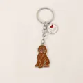 Bruine poedel hondensleutelhanger van zinklegering met I Love Dogs ronde bedel detail - Bruine Poedel met Hartvormige Hanger