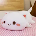 Adorable white prone cat plush pillow on a pink checkered mat, perfect soft cuddly gift. - 90cm / Round Eye Style / White