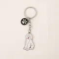 Luxe emaille witte poedel hond sleutelhanger met pootafdruk bedeltje van zinklegering - Witte Poedel met Pootafdruk Hanger