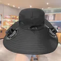 Cappello da sole nero per esterno con doppi ventilatori integrati per la pesca - Regolabile / Cappello con ventilatore solare a doppio foro (Nero)