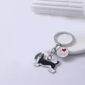 Cute Basset Hound enamel keychain with I Love Dogs charm for car keys and bag pendant - Black Basset Hound with Heart Tag