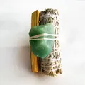 Bâton de sauge blanche de Californie naturelle avec Palo Santo et un cristal vert - Pierre Brute Aventurine Verte + 10cm Palo Santo + 10cm Sauge Blanche