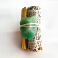 Natural California white sage smudge bundle with Palo Santo and green crystal stone - Green Aventurine Raw Stone + 10cm Palo Santo + 10cm White Sage