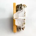 Fagot de sauge blanche naturelle avec bâton de Palo Santo et cristal de quartz brut - Cristal de Roche Pierre Brute + 10cm Palo Santo + 10cm Sauge Blanche