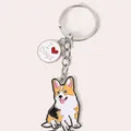 Zinc alloy enamel Corgi dog keychain with 'I Love Dogs' charm for bag decoration - Chubby Corgi with Heart Tag