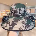 Camouflage sun hat with solar powered fans for outdoor fishing - Adjustable / Double Hole Solar Fan Hat (Checkered Camo)