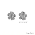 Elegant silver five-petal flower stud earrings in 304 stainless steel, 21mm size for women - 21mm Five-Petal Flower Style / Silver