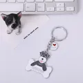 Zinc alloy Schnauzer dog keychain with heart charm and bone pendant for pet lovers - Double-Sided Grey Schnauzer with Heart Tag