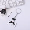 Schnauzer dog keychain with white bone charm made of durable zinc alloy - Double-Sided Black Schnauzer with Chain