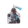 Retro Western farm ear tag leather keychain with cow print, letter D and blue tassel - Letter D Style (20092)