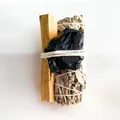 Natural California white sage bundle with palo santo and black obsidian stone - Obsidian Raw Stone + 10cm Palo Santo + 10cm White Sage