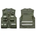 Green multi-pocket utility vest with reflective strips for safety work and photography - S / Tops / Army Green