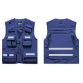 Blue multi-pocket utility vest with reflective safety strips for outdoor work and photography - S / Top (8898) / Sapphire Blue