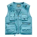 Functional light blue multi-pocket utility vest with mesh lining for outdoor work - Teal