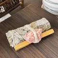 Natural California white sage bundle with palo santo stick and pink crystal stone - Sunstone Raw Stone + 10cm Palo Santo + 10cm White Sage