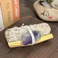 Natural California white sage smudge bundle with palo santo stick and purple crystal - Rainbow Fluorite Raw Stone + 10cm Palo Santo + 10cm White Sage