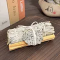 Natural California white sage smudge stick bundle with palo santo and dalmatian stone - Dalmatian Jasper Raw Stone + 10cm Palo Santo + 10cm White Sage
