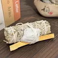 Natural California White Sage Bundle with Raw Crystal and Palo Santo Stick for Purifying - Moonstone with Black Spots Raw Stone + 10cm Palo Santo + 10cm White Sage