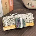 California white sage incense bundle with palo santo stick and raw crystal stone - Ruby in Zoisite Raw Stone + 10cm Palo Santo + 10cm White Sage