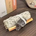 Natural white sage smudge stick bundle with Palo Santo wood and smoky quartz crystal - Smoky Quartz Raw Stone + 10cm Palo Santo + 10cm White Sage