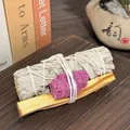 California white sage bundle with Palo Santo and pink raw crystal for healing - Red Corundum Raw Stone + 10cm Palo Santo + 10cm White Sage