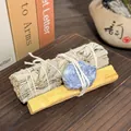 Hand-tied natural white sage bundle with Palo Santo stick and blue raw crystal stone - Blue Aventurine Raw Stone + 10cm Palo Santo + 10cm White Sage