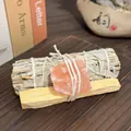 Natural White Sage bundle with Palo Santo stick and pink salt crystal - Orange Salt Raw Stone + 10cm Palo Santo + 10cm White Sage