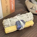 Natural California white sage bundle with Palo Santo stick and blue raw stone for smudging - Blue Lace Agate Raw Stone + 10cm Palo Santo + 10cm White Sage