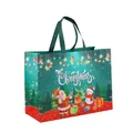 Detail of laminated Christmas non-woven gift bag with Santa Claus and snowman patterns - Green Christmas Night Scene Style (圣诞01) / 43cmx32.5cmx18cm