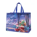 Thick non-woven Christmas gift bag with festive cartoon characters and winter forest scene - Blue-Purple Gradient Starry Illustration Style (圣诞04) / 43cmx32.5cmx18cm