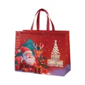 Detail of red Christmas non-woven tote bag with festive Santa Claus and reindeer print - Red Cartoon Holiday Style (圣诞03) / 43cmx32.5cmx18cm