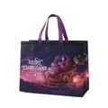 Large reusable non-woven Christmas shopping bag featuring a colorful cartoon Santa Claus print. - Purple Starry Sleigh Style (圣诞02) / 43cmx32.5cmx18cm