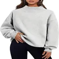 Détail d'un sweat-shirt gris à col montant pour femme avec une coupe surdimensionnée - S / Gris clair