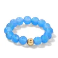 Elegant handmade blue natural stone beaded stretch ring with a single 18k gold bead - Sky Blue (Blue Agate)