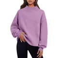 Stylish women's lavender oversized mock neck thick fleece sweatshirt for autumn winter wear - Light Purple