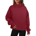 Cozy wine red oversized sweatshirt for women with a warm half-high neck design - Burgundy