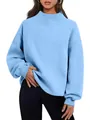 Oversized women's sweatshirt with semi-high collar in light blue color - Sky Blue