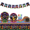 Mexikanisches Fiesta Party-Zubehör Set mit bunten Tellern Bechern und festlicher Tischdecke - Mexikanisches 10-teiliges Set