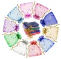Sacchetti regalo in organza colorata con cordoncino e motivi dorati di stelle e lune. - Colori Misti In Modo Casuale; Tessuto In Poliestere; 7x9 Cm