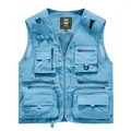 Professioneel lichtblauw mesh sneldrogend outdoor visvest met meerdere zakken voor heren - 6XL / Tops / Blauw