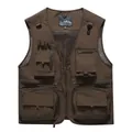 Men's brown quick-dry multi-pocket outdoor fishing vest with mesh back - Coffee