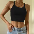 Slim fit U-neck ribbed crop tank top for women, sexy summer athletic casual wear - S / Black